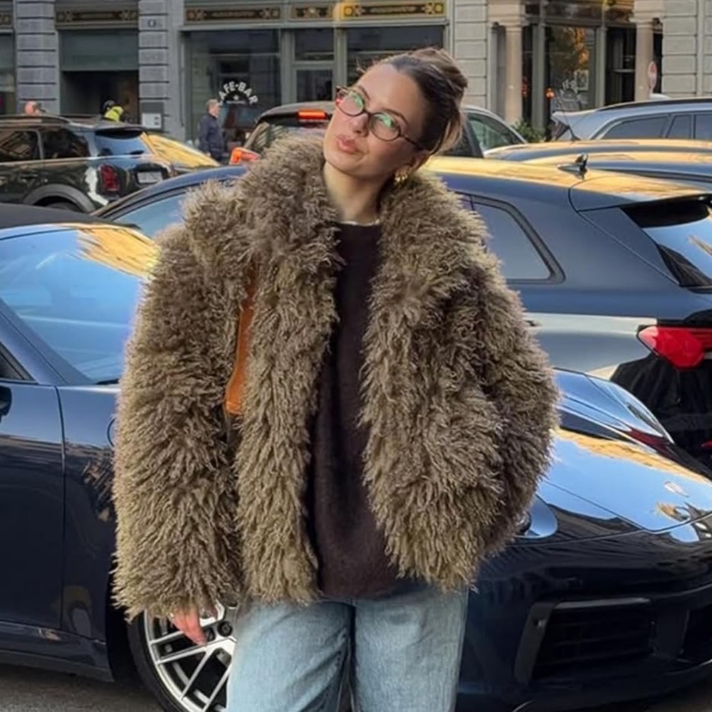 Faux Fur Coat shaggy women jacket warm Tan